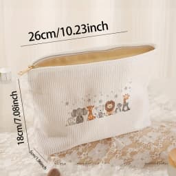 Small Animal Pattern Printed Corduroy Zipper Makeup Bag Storage Bags Cosmetic Makeup Bag Multifunctional Wash Bag with Lining