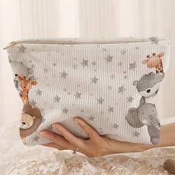 Small Animal Pattern Printed Corduroy Zipper Makeup Bag Storage Bags Cosmetic Makeup Bag Multifunctional Wash Bag with Lining