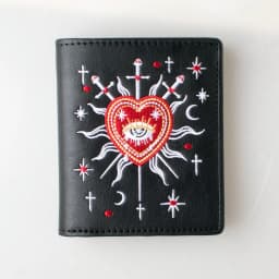 Gothic Witch Tarot Sword 3 Pattern Embroidered Wallet Fashionable Double-Fold ID Card Holder with Zipper Coin Pocket
