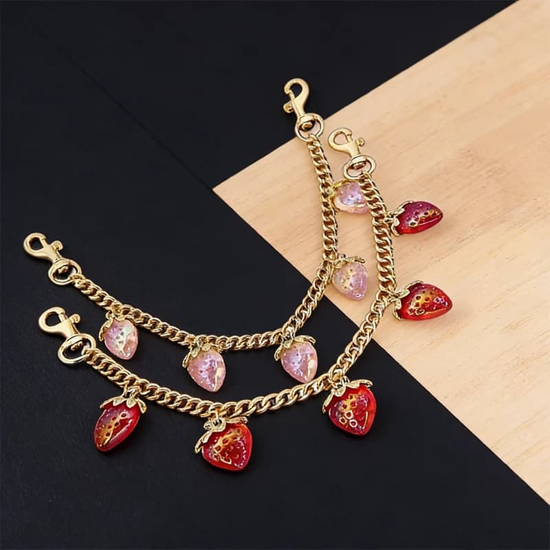 DIY Zinc Alloy Bag Hanging Chain with Cherry Pendant Detachable Shoulder Bag Carrying Chain Handbag Extension Chain for Woman