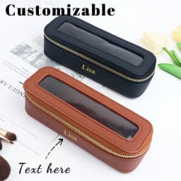 Customized Name PU Leather Transparent Makeup Brush Makeup Bag Portable Storage Bag Daily Necessities Storage Accessory