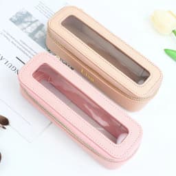 Customized Name PU Leather Transparent Makeup Brush Makeup Bag Portable Storage Bag Daily Necessities Storage Accessory