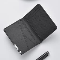Black Faux Leather Small Slim Business-Style Wallet - Multiple Card Slots, Credit Card and Driver's License Holder, Geometric In