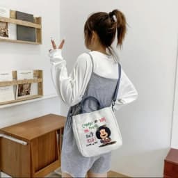 1pc Print Canvas Hand Bag Women Lightweight Reusable Shoulder Bag Large Capacity Crossbody Bag for Student Travel Tote Bag