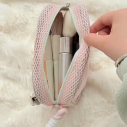 Cubic Mesh Cosmetic Bag, Dopamine Aesthetic Makeup Pouch with Pearl Zipper, Large Capacity Portable Travel Toiletry Bag