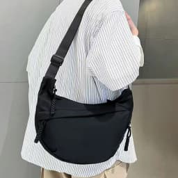 Casual Women's Nylon Crossbody Bag, Large Capacity Hobo Shoulder Purse with Adjustable Strap, Black/White/Khaki for Daily Use