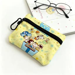 Cartoon Snoopy Lightweight Oxford Fabric Coin Purse With Black Carabiner Hook Mini Card Holder Earphone Storage Pouch