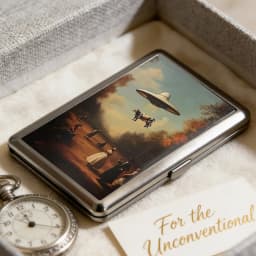 Versatile Metal Cigarette Case with Easy Snap Art Deco Illustration Armored Wallet Credit Card Case Gift for Him & Her