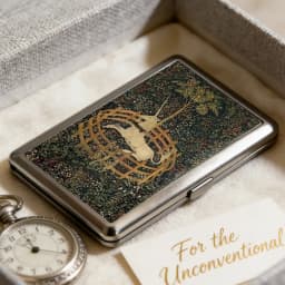 Versatile Metal Cigarette Case with Easy Snap Art Deco Illustration Armored Wallet Credit Card Case Gift for Him & Her