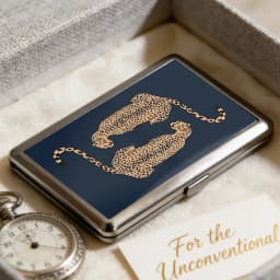 Versatile Metal Cigarette Case with Easy Snap Art Deco Illustration Armored Wallet Credit Card Case Gift for Him & Her