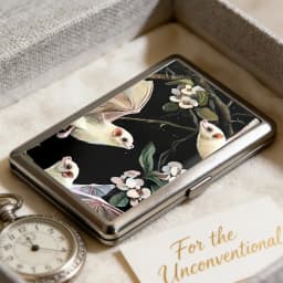 Versatile Metal Cigarette Case with Easy Snap Art Deco Illustration Armored Wallet Credit Card Case Gift for Him & Her