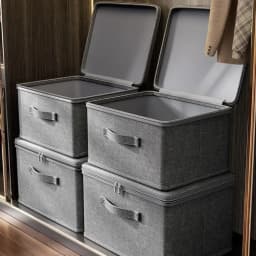 Premium Linen Like Fabric Storage Box Foldable Wardrobe Organizer with Sturdy Board Support Large Zipper Bin for Clothes Sweater