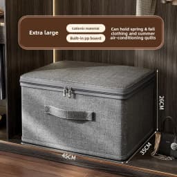 Premium Linen Like Fabric Storage Box Foldable Wardrobe Organizer with Sturdy Board Support Large Zipper Bin for Clothes Sweater