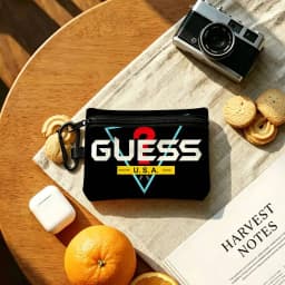 Blak G-Guess-s Logo Lightweight Oxford Fabric Coin Purse Carabiner Hook Design Mini Card Key Organizer Bag