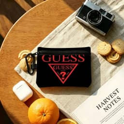 Blak G-Guess-s Logo Lightweight Oxford Fabric Coin Purse Carabiner Hook Design Mini Card Key Organizer Bag