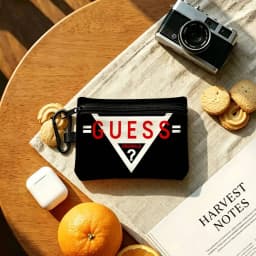 Blak G-Guess-s Logo Lightweight Oxford Fabric Coin Purse Carabiner Hook Design Mini Card Key Organizer Bag