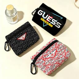 Blak G-Guess-s Logo Lightweight Oxford Fabric Coin Purse Carabiner Hook Design Mini Card Key Organizer Bag