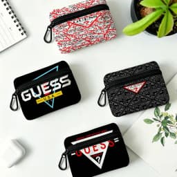 Blak G-Guess-s Logo Lightweight Oxford Fabric Coin Purse Carabiner Hook Design Mini Card Key Organizer Bag