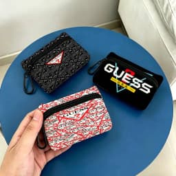 Blak G-Guess-s Logo Lightweight Oxford Fabric Coin Purse Carabiner Hook Design Mini Card Key Organizer Bag