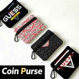 Blak G-Guess-s Logo Lightweight Oxford Fabric Coin Purse Carabiner Hook Design Mini Card Key Organizer Bag
