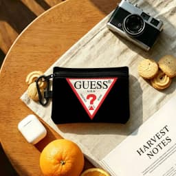 Blak G-Guess-s Logo Lightweight Oxford Fabric Coin Purse Carabiner Hook Design Mini Card Key Organizer Bag