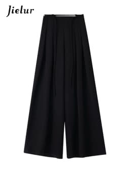 Fashion Street Casual Loose Woman Pants Summer New Solid Color Slim Women Pants Simple Basic Black Apricot Wide Leg Pants Female