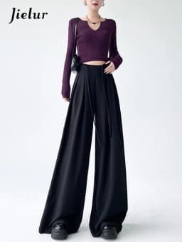Fashion Street Casual Loose Woman Pants Summer New Solid Color Slim Women Pants Simple Basic Black Apricot Wide Leg Pants Female