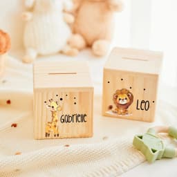 Custom Name Children's Piggy Bank Personalized Money Wooden Box Cute Animal Pattern Collection Box New Baby Gifts