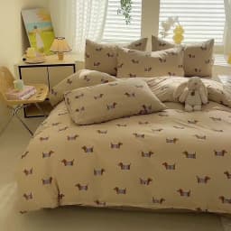 Cute Dog Printed Duvet Cover Set Brown Color Comforter Cover with Pillowcase for Kids Single/Queen/King Housse De Couette Full
