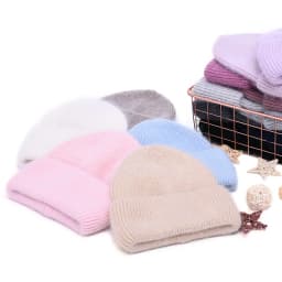 Casual Winter Hat for Women Real Rabbit Fur Beanie Ladies Fall Cashmere Hats Three Fold Thick Knitted Girls Skullies Beanies Cap