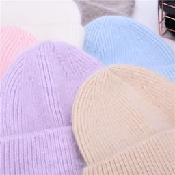Casual Winter Hat for Women Real Rabbit Fur Beanie Ladies Fall Cashmere Hats Three Fold Thick Knitted Girls Skullies Beanies Cap