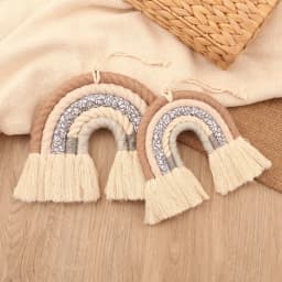 OOTDTY 5 Lines Macrame Rainbow Hanging Ornament DIY Rope Handmade Woven Wall Decor Baby Girls Room Decor Home Nursery Decor