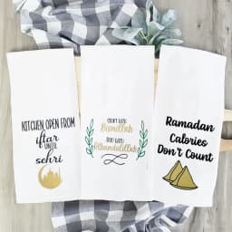 Samosa Bismillah Alhamdulillah white kitchen tea towel Muslim Islamic Ramadan Kareem Eid Mubarak suhoor Iftar sehri decoration