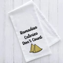 Samosa Bismillah Alhamdulillah white kitchen tea towel Muslim Islamic Ramadan Kareem Eid Mubarak suhoor Iftar sehri decoration