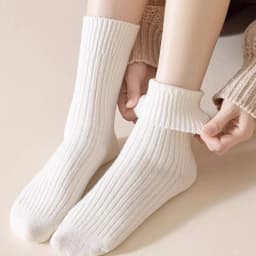 Cotton Pleated Vertical Strips Socks Autumn Solid Color Winter Warm Socks for Women Korean Style Middle Tube Girls Pile Socks
