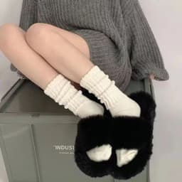 Cotton Pleated Vertical Strips Socks Autumn Solid Color Winter Warm Socks for Women Korean Style Middle Tube Girls Pile Socks