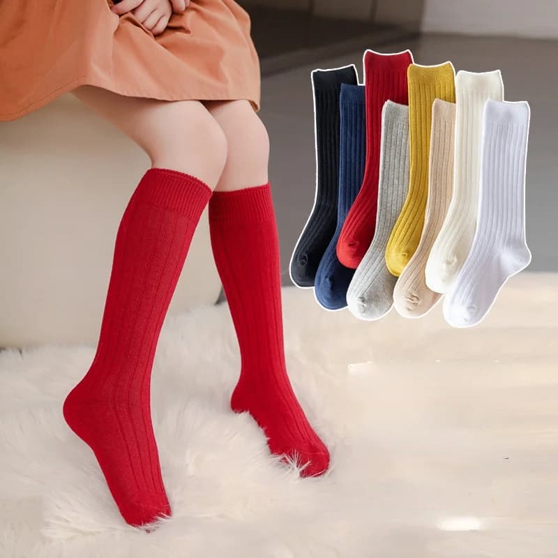 4-12 Years Children Knee-length Socks Spanish Style Autumn Fashion Solid Color Cotton Socks