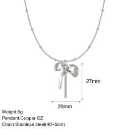 Bow Necklace for Women Cute Butterlfy Heart Pendant Gold Color Stainless Steel Long Chain Collars Neck Cadenas Para Hombre en