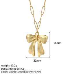 Bow Necklace for Women Cute Butterlfy Heart Pendant Gold Color Stainless Steel Long Chain Collars Neck Cadenas Para Hombre en