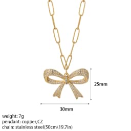 Bow Necklace for Women Cute Butterlfy Heart Pendant Gold Color Stainless Steel Long Chain Collars Neck Cadenas Para Hombre en