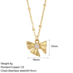 Bow Necklace for Women Cute Butterlfy Heart Pendant Gold Color Stainless Steel Long Chain Collars Neck Cadenas Para Hombre en