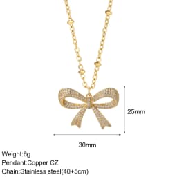 Bow Necklace for Women Cute Butterlfy Heart Pendant Gold Color Stainless Steel Long Chain Collars Neck Cadenas Para Hombre en