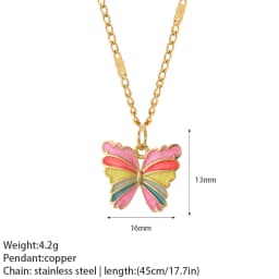 Bow Necklace for Women Cute Butterlfy Heart Pendant Gold Color Stainless Steel Long Chain Collars Neck Cadenas Para Hombre en