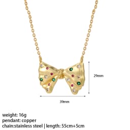 Bow Necklace for Women Cute Butterlfy Heart Pendant Gold Color Stainless Steel Long Chain Collars Neck Cadenas Para Hombre en