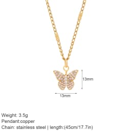 Bow Necklace for Women Cute Butterlfy Heart Pendant Gold Color Stainless Steel Long Chain Collars Neck Cadenas Para Hombre en