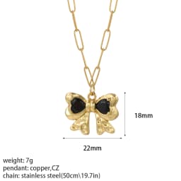 Bow Necklace for Women Cute Butterlfy Heart Pendant Gold Color Stainless Steel Long Chain Collars Neck Cadenas Para Hombre en