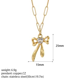 Bow Necklace for Women Cute Butterlfy Heart Pendant Gold Color Stainless Steel Long Chain Collars Neck Cadenas Para Hombre en