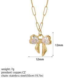 Bow Necklace for Women Cute Butterlfy Heart Pendant Gold Color Stainless Steel Long Chain Collars Neck Cadenas Para Hombre en