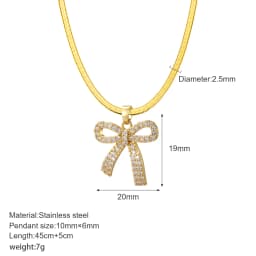 Bow Necklace for Women Cute Butterlfy Heart Pendant Gold Color Stainless Steel Long Chain Collars Neck Cadenas Para Hombre en