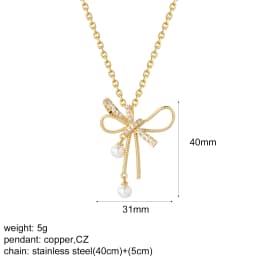 Bow Necklace for Women Cute Butterlfy Heart Pendant Gold Color Stainless Steel Long Chain Collars Neck Cadenas Para Hombre en